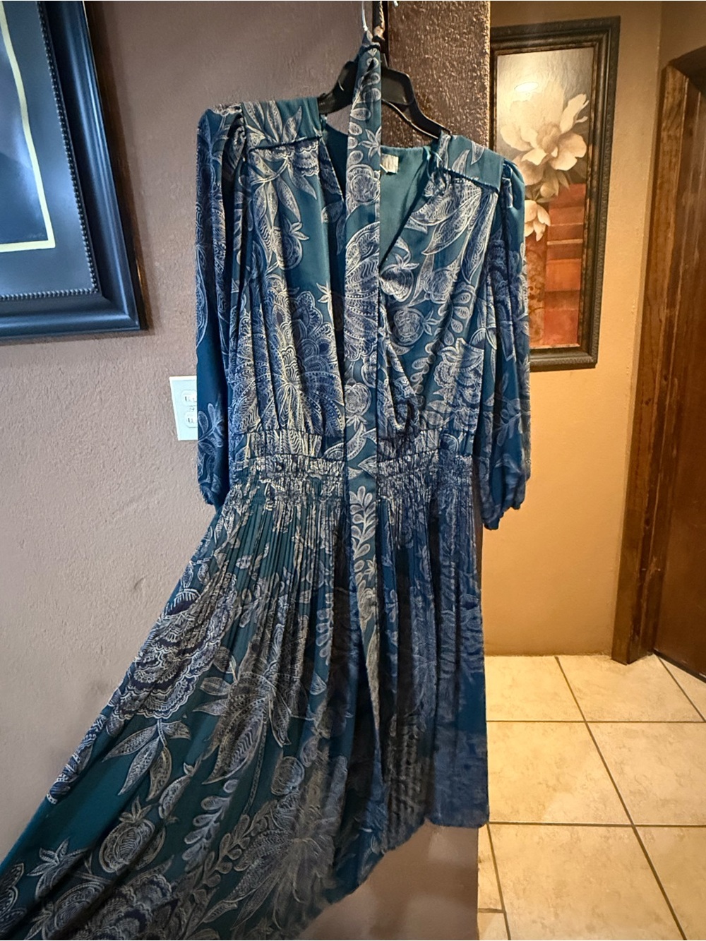 Women's Teal Floral Print Midi Dress
